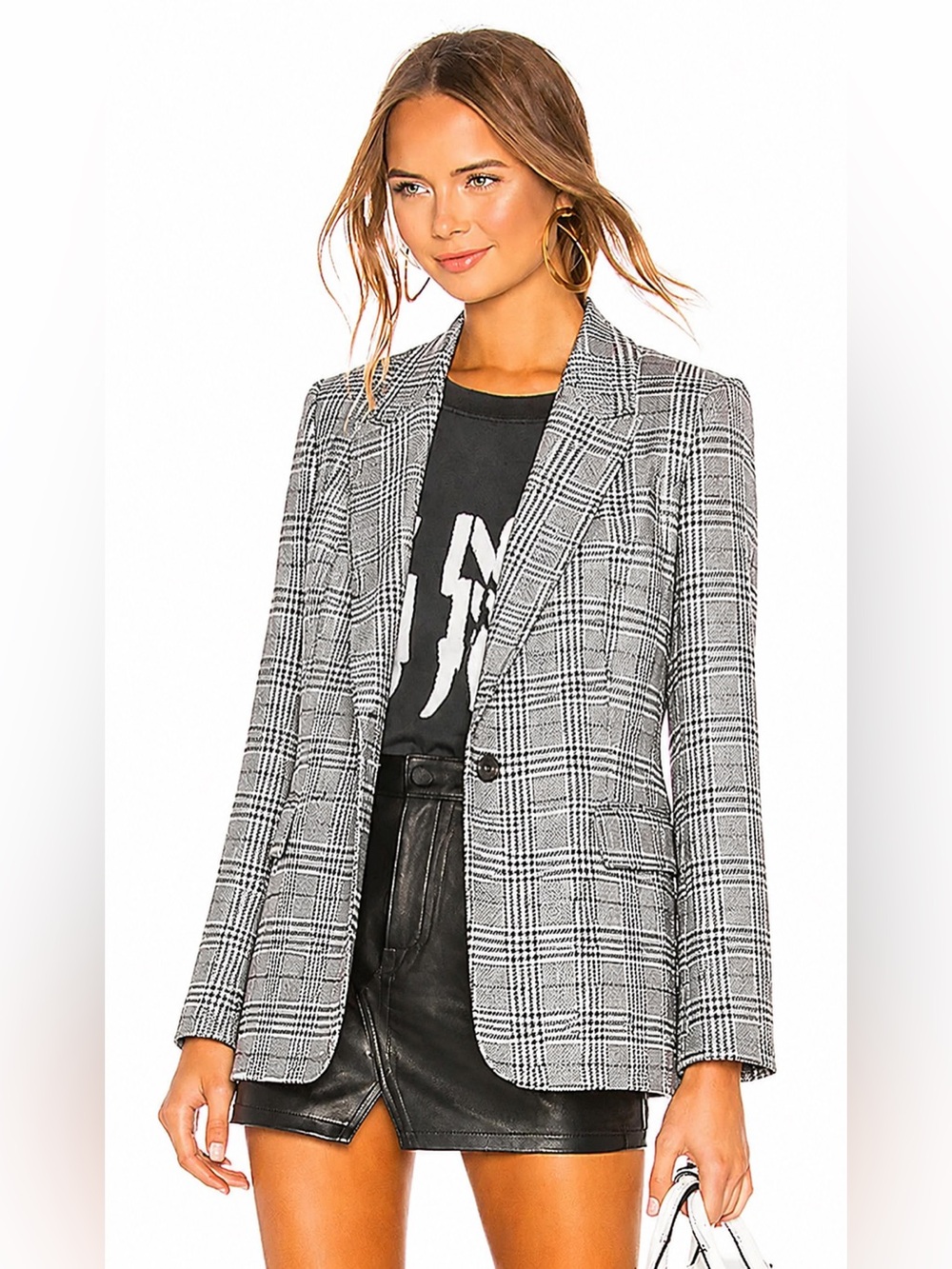 H&M Tailored Glen Plaid Blazer Jacket Gray Black Stripe Medium Oversized